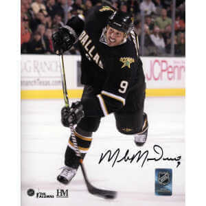 Mike Modano Signed Dallas Stars Black Jersey Slap Shot Action 8&times;10 Photo