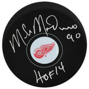 Mike Modano Signed Detroit Red Wings Logo Hockey Puck w/HOF'14