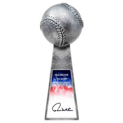 Paul Molitor Signed Baseball World Champion 14 Inch Replica Silver Trophy