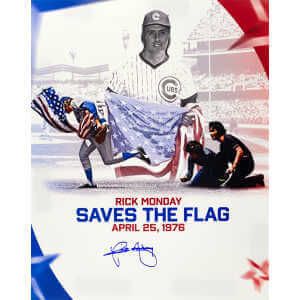 Rick Monday Signed Chicago Cubs Save American Flag Collage 16x20 Photo