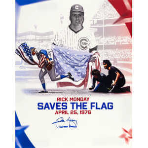 Rick Monday Signed Chicago Cubs Save American Flag Collage 16x20 Photo w/God Bless America