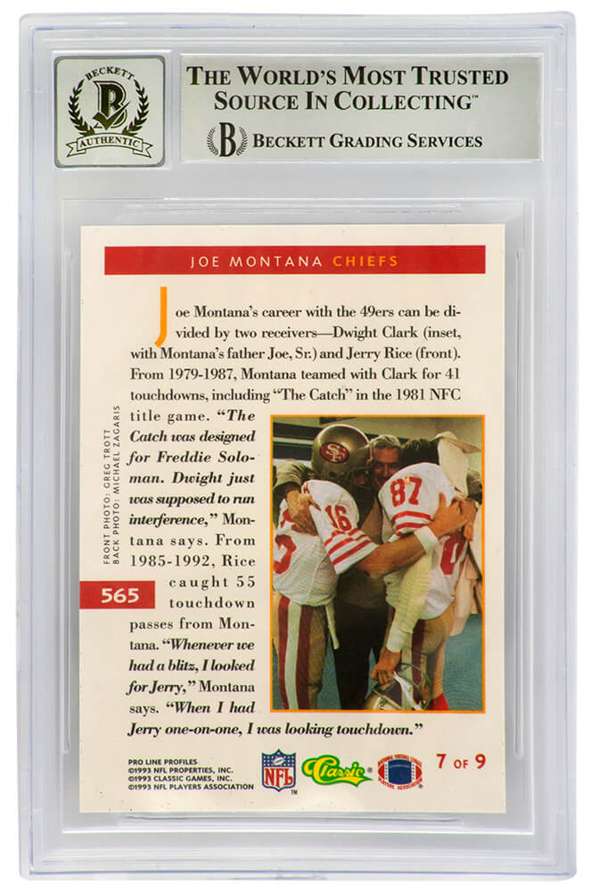 Joe Montana Signed 49ers 1993 Pro Line Profiles Football Card #565 - (Beckett - Auto Grade 10) - Image 2