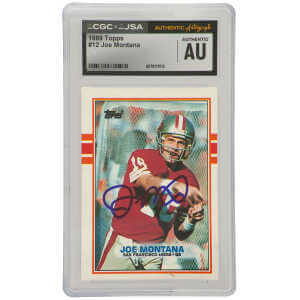 Joe Montana Signed 49ers 1989 Topps Football Trading Card #12  - (CGC x JSA Encapsulated)
