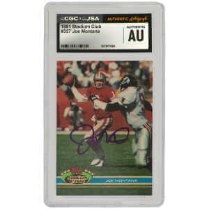 Joe Montana Signed 49ers 1991 Stadium Club Football Trading Card #327  - (CGC x JSA Encapsulated)