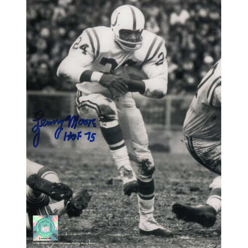 Lenny Moore Signed Colts B&W Rushing Action 8x10 Photo w/HOF'75