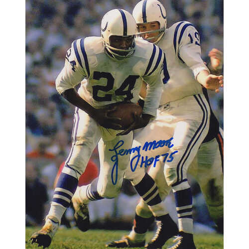 Lenny Moore Signed Colts Hand Off From Unitas (Front View) Action 8x10 Photo w/HOF'75