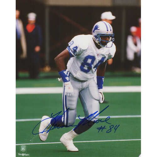 Herman Moore Signed Detroit Lions White Jersey Action 8x10 Photo