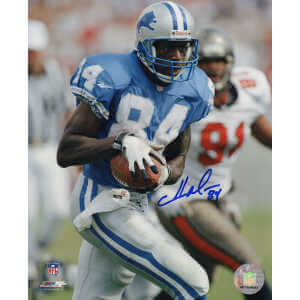 Herman Moore Signed Detroit Lions Blue Jersey Close Up Action 8x10 Photo