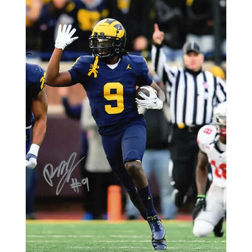 Rod Moore Signed Michigan Wolverines Navy Jersey With Football 8x10 Photo