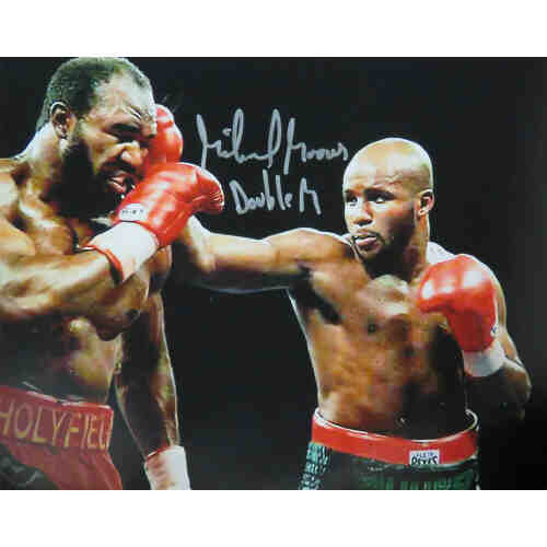 Michael Moorer Signed Boxing Puching Evander Holyfield 8x10 Photo w/Double M