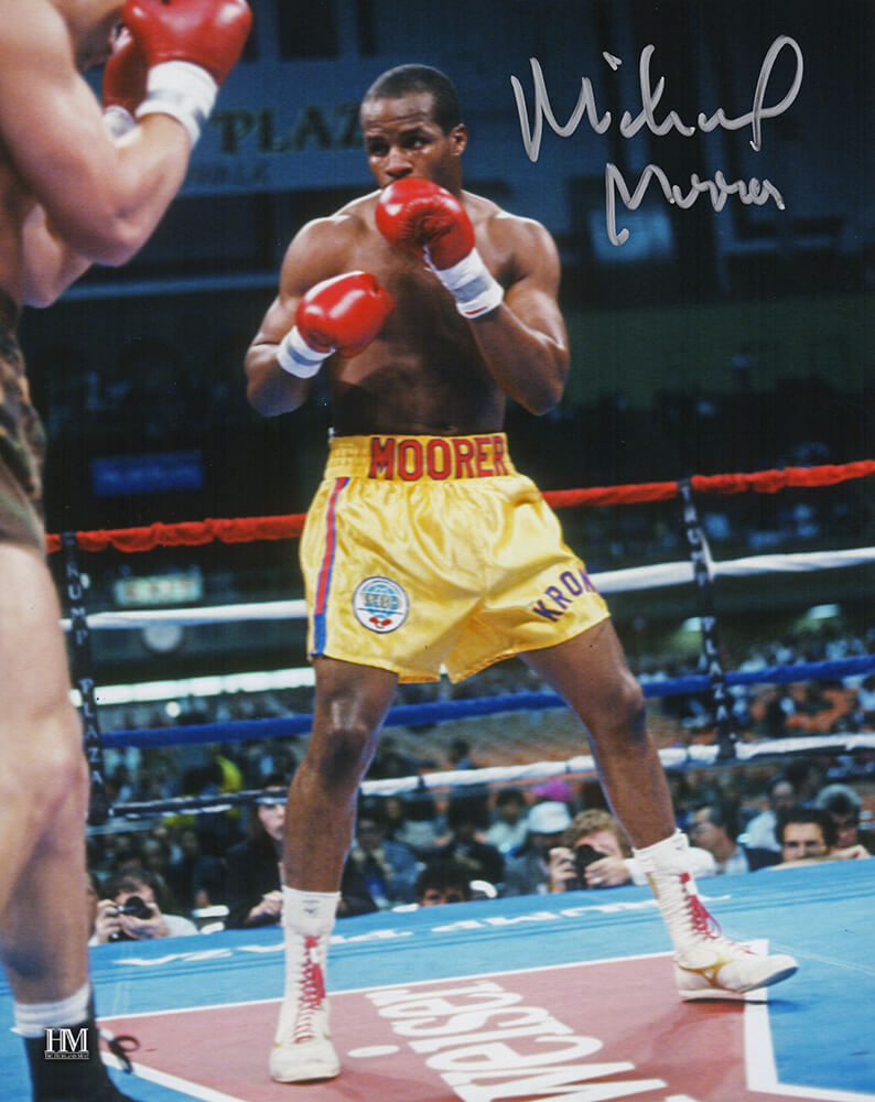 Michael Moorer Signed Boxing Gold Trunks Action 8×10 Photo – Schwartz  Sports Memorabilia