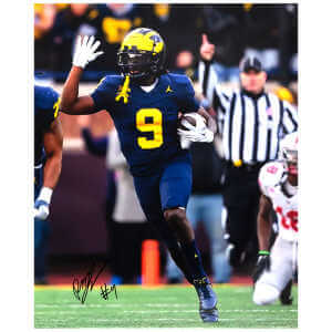 Rod Moore Signed Michigan Wolverines Navy Jersey With Football 16x20 Photo