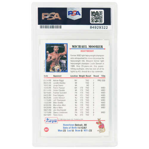 Michael Moorer Signed 1991 Kayo Boxing Trading Card #207 w/Double M - (PSA Encapsulated) - Image 2