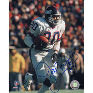 Joe Morris Signed New York Giants White Jersey Running With Ball 8x10 Photo w/NYG