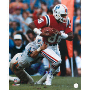 Stanley Morgan Signed New England Patriots Red Jersey Action 16x20 Photo