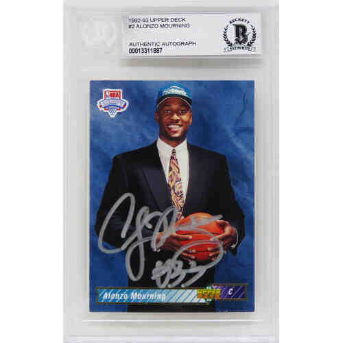 Alonzo Mourning Signed Charlotte Hornets 1992-93 Upper Deck Rookie Card #2 - (Beckett Encapsulated)