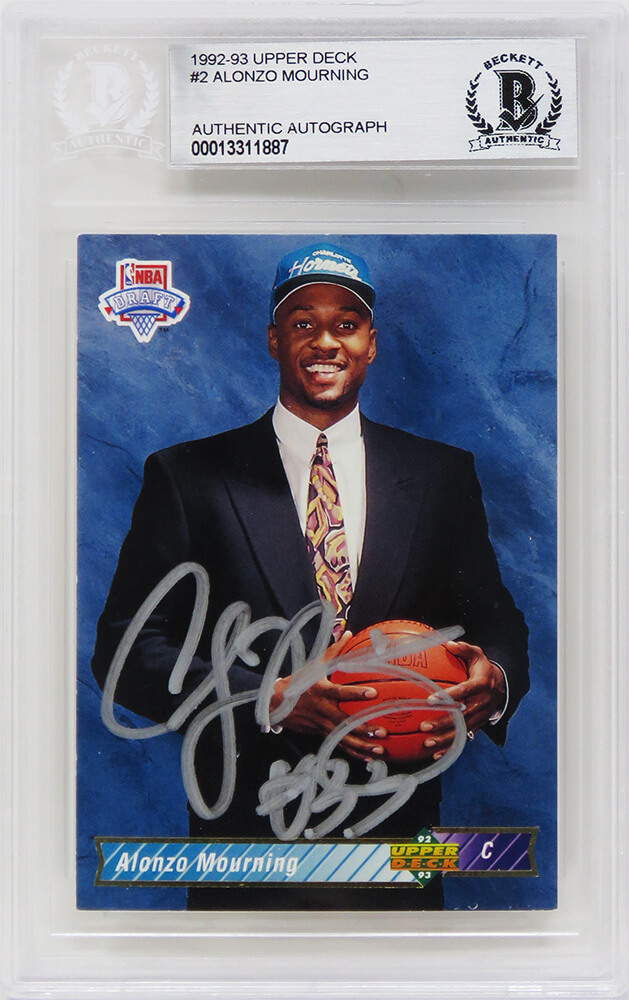 Alonzo Mourning Signed Charlotte Hornets 1992-93 Upper Deck Rookie Card #2  - (Beckett Encapsulated)