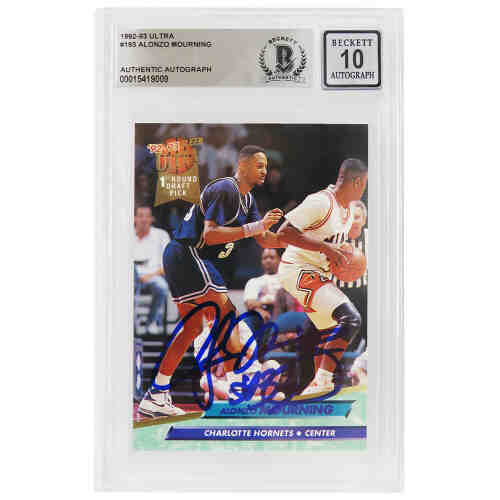 Alonzo Mourning Signed Charlotte Hornets 1992-93 Fleer Ultra Rookie Basketball Card #193 - (Beckett - Auto Grade 10)