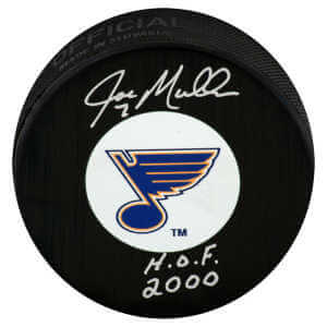 Joe Mullen Signed St Louis Blues Logo Hockey Puck w/HOF 2000