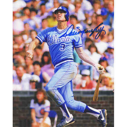 Dale Murphy Signed Braves T/B Blue Jersey Swinging 8x10 Photo