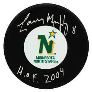 Larry Murphy Signed Minnesota North Stars (Medium) Logo Hockey Puck w/HOF 2004