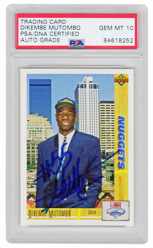 Dikembe Mutombo Signed Denver Nuggets 1991-92 Upper Deck Rookie Card #3 (PSA Encapsulated - Auto Grade 10)