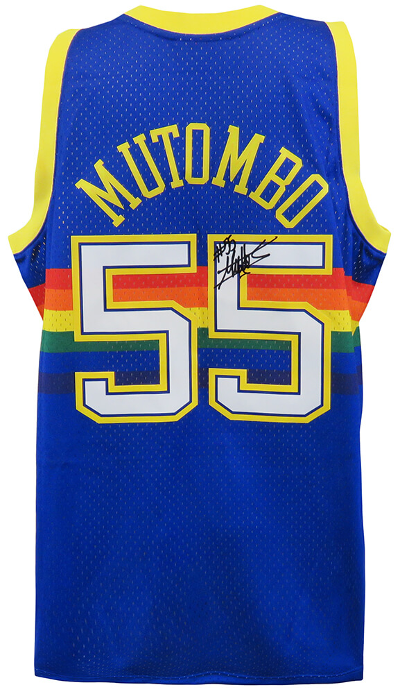 Dikembe Mutombo Signed Denver Nuggets 1991 Throwback Blue M&N NBA Swingman Basketball Road Jersey