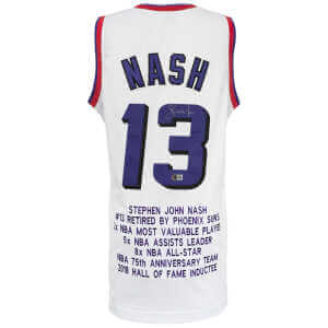 Steve Nash Signed White Embroidered Stat Basketball Custom Jersey - (Beckett)