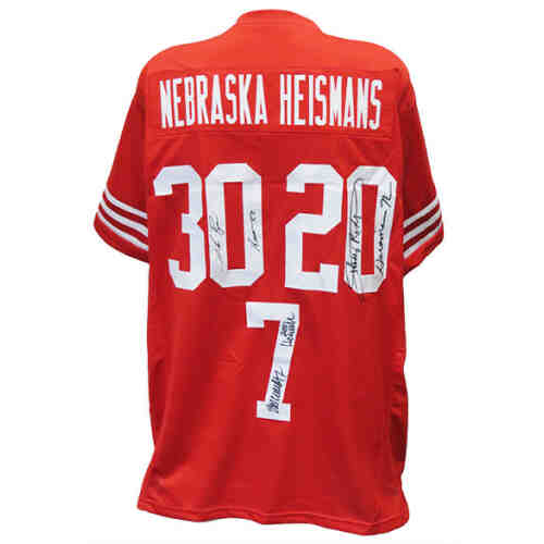 Johnny Rodgers, Mike Rozier & Eric Crouch Signed Red Custom Football Jersey w/Heisman Years
