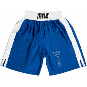Michael Nunn Signed Title Blue With White Trim Boxing Trunks w/HOF 2025