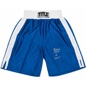 Michael Nunn Signed Title Blue With White Trim Boxing Trunks
