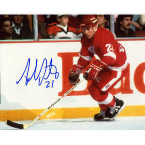 Adam Oates Signed Detroit Red Wings Red Jersey Action 8x10 Photo