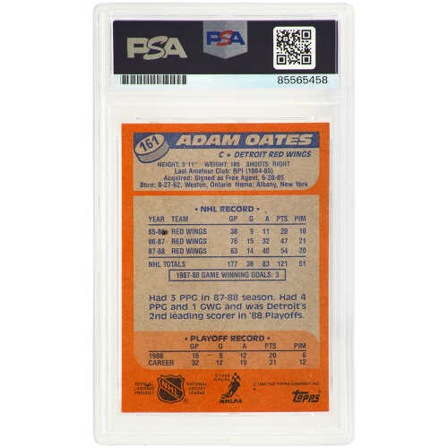 Adam Oates Signed Detroit Red Wings 1988 Topps Hockey Trading Card #161 - (PSA Encapsulated) - Image 2