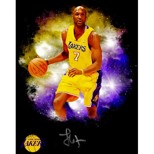 Lamar Odom Signed Los Angeles Lakers Dribbling Spotlight 8x10