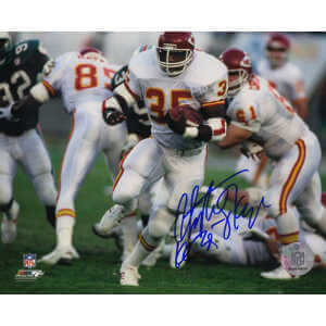 Christian Okoye Signed Kansas City Chiefs White Jersey Action 8x10 Photo