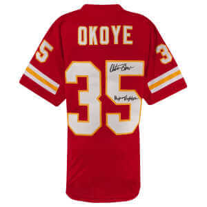 Christian Okoye Signed Red Custom Football Jersey w/Nigerian Nightmare