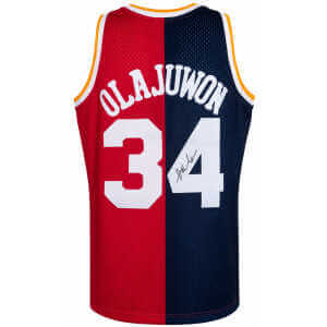 Hakeem Olajuwon Signed Houston Rockets M&N Split Navy & Red Swingman Basketball Jersey
