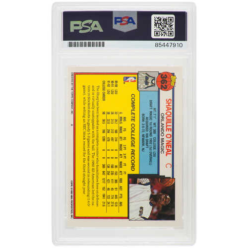 Shaquille O'Neal Signed Magic 1992-93 Topps Basketball Rookie Card #362 - (PSA/DNA / Auto Grade 10) - Image 2