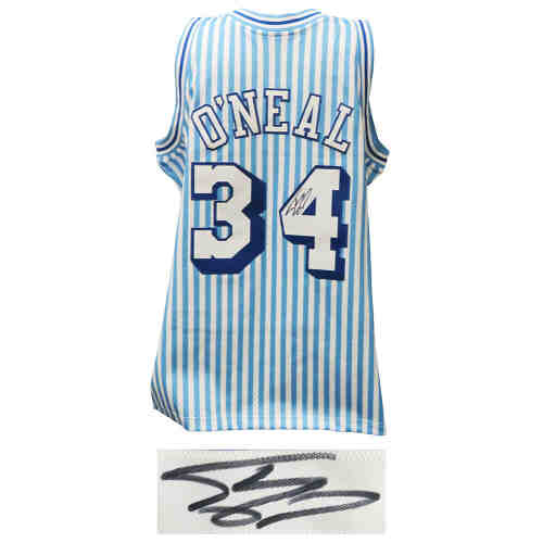 Shaquille O'Neal Signed Los Angeles Lakers Mitchell & Ness White & Blue  Stripe NBA Swingman Basketball Jersey