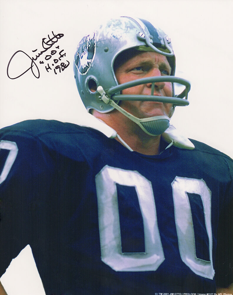 Jim Otto Signed Raiders Black Jersey Close Up 8×10 Photo w/HOF