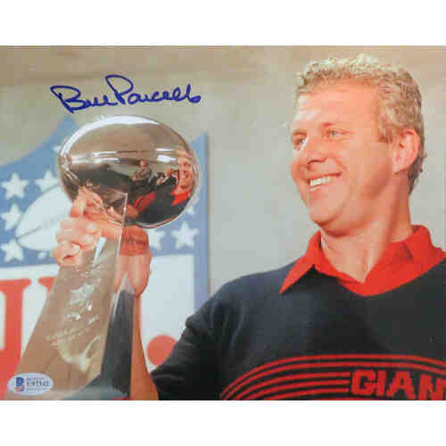 Bill Parcells Signed Giants Holding Trophy 8x10 Photo (Beckett)