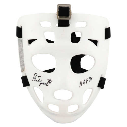 Bernie Parent Signed White With Black Straps Throwback Hockey Goalie Mask w/HOF'84