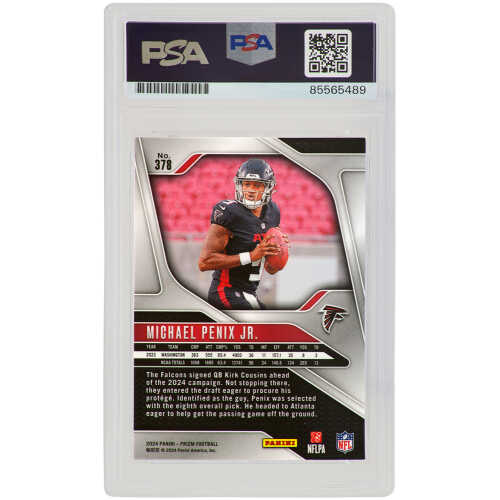 Michael Penix Jr. Signed Atlanta Falcons 2024 Panini Prizm Rookie Football Card #378 - (PSA / Auto Grade 10) - Image 2