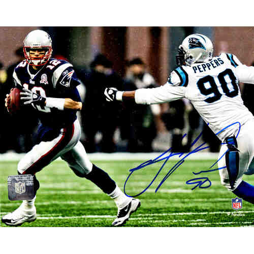 Julius Peppers Signed Carolina Panthers Chasing Tom Brady 8x10 Photo