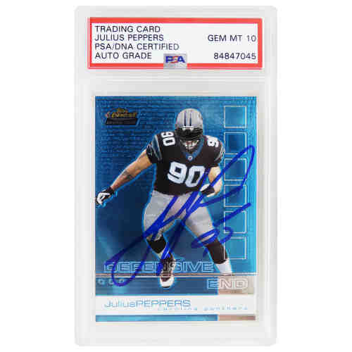 Julius Peppers Signed Carolina Panthers 2002 Topps Finest Football Rookie Card #77 (PSA Encapsulated - Auto Grade 10)