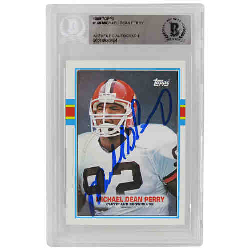 Michael Dean Perry Signed Cleveland Browns 1989 Topps Football Rookie Card #148 - (Beckett Encapsulated)