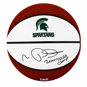 Morris Peterson Signed Michigan State Spartans Logo Brands White Logo Basketball w/2000 NCAA Champs