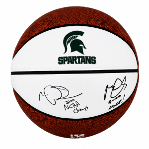 Mateen Cleaves & Morris Peterson Dual Signed Michigan State Logo Brands White Logo Basketball w/2000 Champs. Final 4 MOP