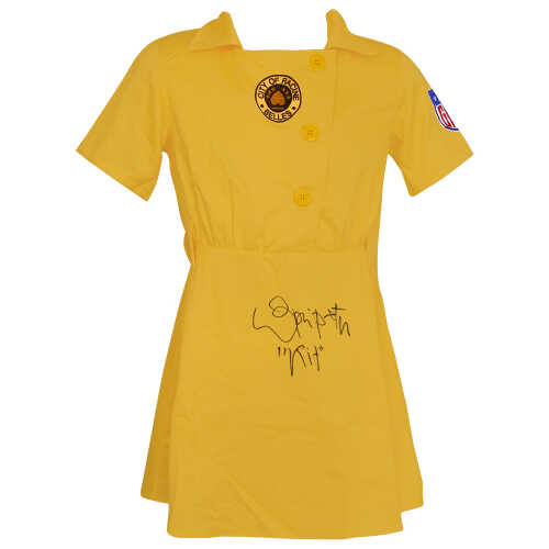 Lori Petty Signed Racine Belles Yellow Costume Women's Baseball Jersey w/Kit