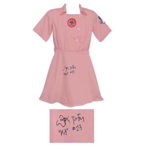 Lori Petty Signed Rockford Peaches Pink Costume Women's Baseball Jersey w/Kit - Image 2